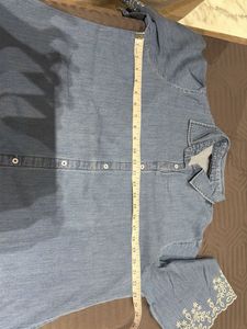 Embroidered Denim Tunic Top