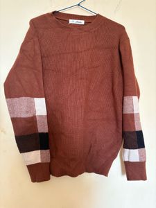 Cozy Plaid Sleeve Knit Sweater