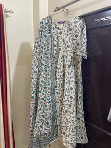 White Anarkali Cotton Suit
