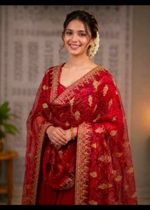 Exquisite Red Bandhani Rajasthani bhaat chundri ..