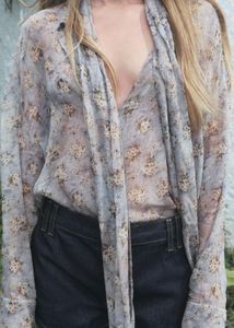 Zara Floral Print Tie Neck Blouse