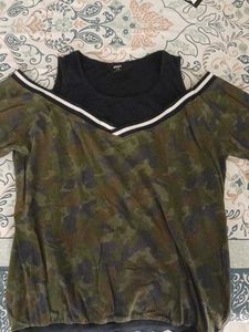 MAX Camo Print Cold Shoulder Top