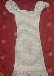 H&amp;M Blue Striped Smocked Square-Neck Dress