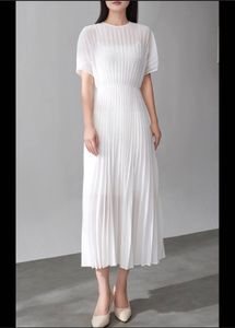 Imported White Pleated Midi Dress