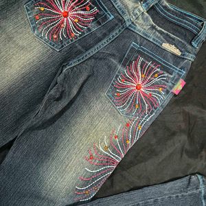 Embellished Flare Jeans bootcut Y2K mid waist