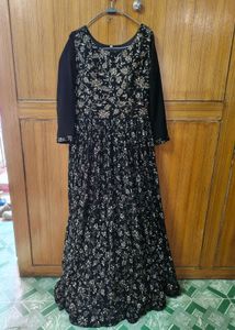 Black Embroidered Ethnic Gown with Dupatta