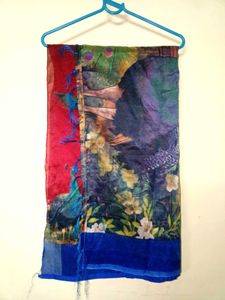 Vibrant Peacock Print Saree
