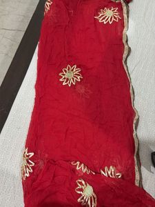 Red Dupatta with Golden Embellishments