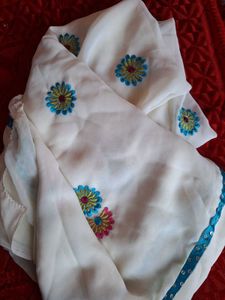 White Embroidered saree with Sequins