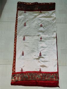 Elegant Cream &amp; Red Silk Saree