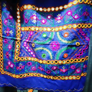 Vibrant Blue Embroidered Foil Work Dupatta