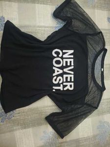 Chic Black Mesh Sleeve crop top