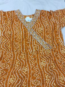 Elegant Orange Bandhani Gown