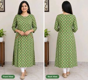 Stylish Green Printed Cotton Kurta
