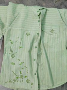 Light Green Embroidered Button-Up Shirt