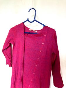 Pink A Line Style Kurta With Front Side Tie Up Kno