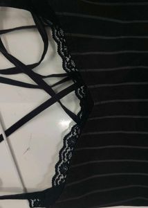 pintrestee Pinstripe Lace Trim Corset Top🌷