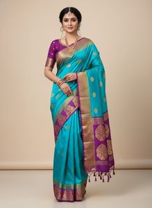 Beautiful Teal and Purple Saree in silk