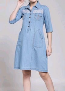 plusS Denim shirt dress with striped accents