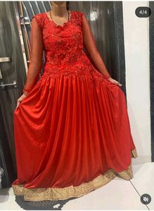 Stunning Red Embroidered Ethnic Gown