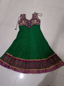 Green Anarkali Gown with Embellished Neckline
