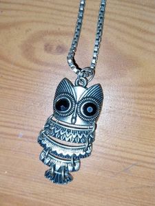 Owl Pendant Silver Tone Necklace