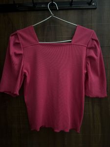 Pink Square Neck Puff Sleeve Top