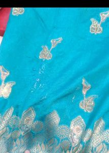 new Elegant Teal Silk Saree with Gold Border