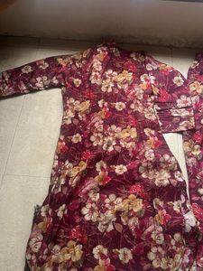 Maroon Floral Print co-ord kurta Set