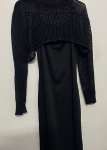 Chic Black Maxi Dress with Cropped Mesh Top