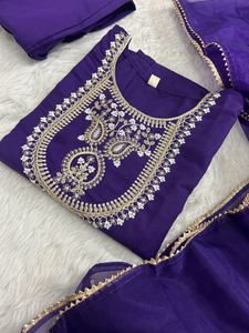 Embroidered Purple Kurta Set