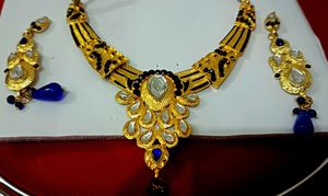 Elegant Gold-Tone And Blue Necklace Set