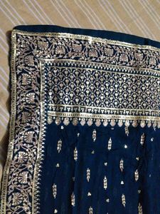 Elegant Teal duppta with Gold Embroidery
