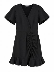 Chic Black Ruched Mini Dress