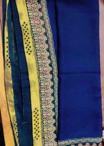 Elegant Blue Saree with Gold Border