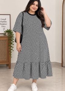 Black & White Checkerboard Flare Midi Dress