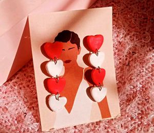 Red &amp; White Heart Drop Earrings