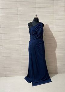Imported Elegant Navy Blue One-Shoulder Gown