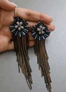 Elegant Black Beaded Chandelier Earrings