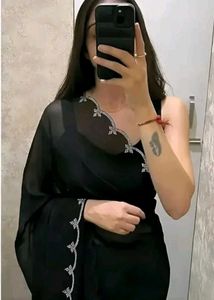 Elegant Black Saree with Scalloped Border