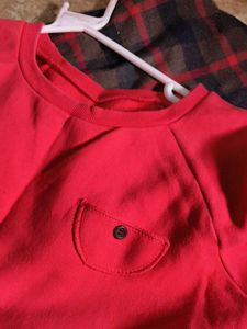 Red Sweatshirt with Plaid Shirt