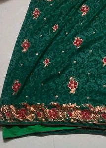 Elegant Emerald Green Embroidered Saree