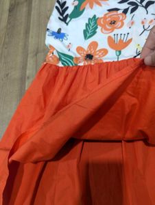 Floral Print Maxi Dress with Orange Skirt