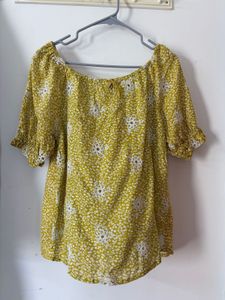 Mustard Floral Puff Sleeve Top | Off-Shoulder