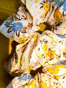 Yellow Floral Print Scrunchie