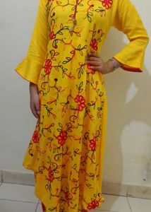Vibrant Yellow Embroidered Kurta with embroidere