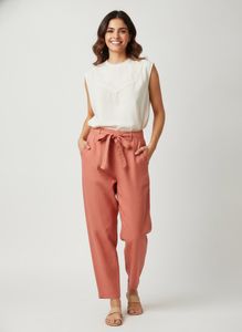 Coral Linen Blend Pants with belt