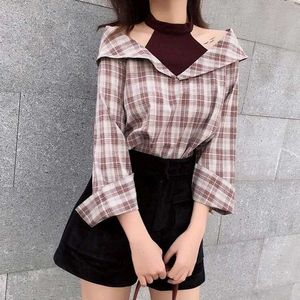 New with tag Korean Trendy Plaid Cut-Out Collar To