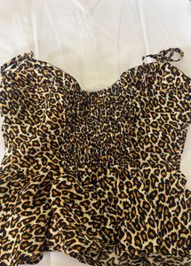 Leopard Print Smocked Crop Top