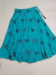 Stunning Teal Ethnic Skirt with Black Print